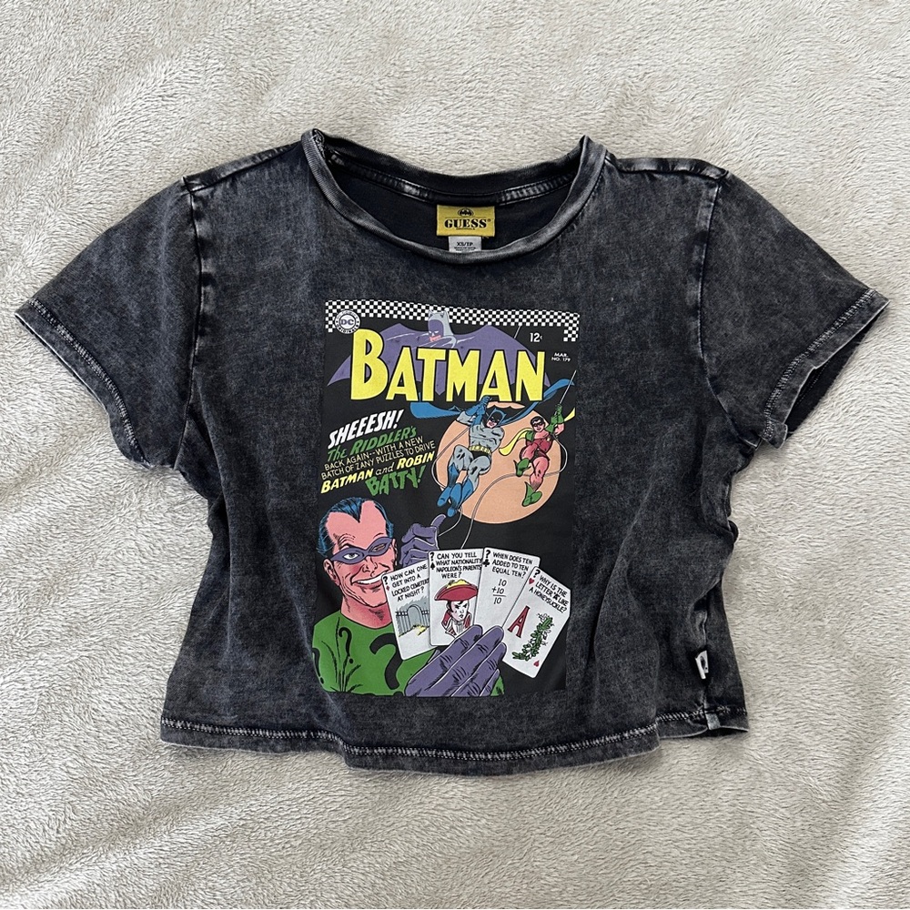 Guess Batman Special Collection Grey Cropped Graphic Shirt XS